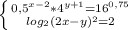 \left \{ {{0,5^{x-2}*4^{y+1}=16^{0,75}} \atop {log_2(2x-y)^2=2}} \right.