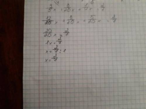 ) Покажите как вы нашли Х розв'яжіть рівняння 3/5х + 3/20х + 1/4 х = 2/7