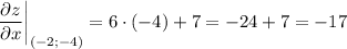 \dfrac{\partial z}{\partial x} \bigg|_{ (-2;-4)} = 6 \cdot (-4) + 7= -24 + 7 = -17