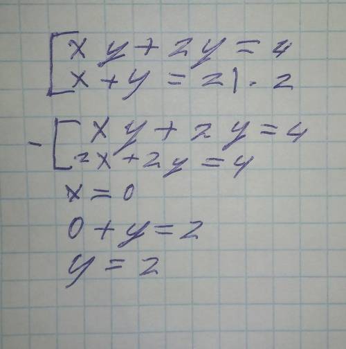 Укажіть пару чисел, яка є розв’язком системи рівнянь ху+у2=4; х+у=2