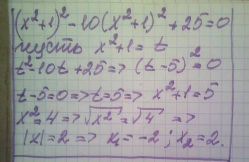 Розвязати рівняння (х2+1)2-10(х2+1)+25=0