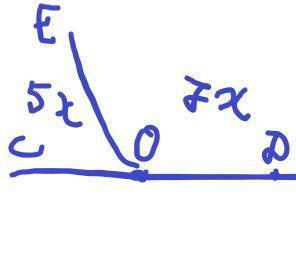 дан развёрнутый угол COD. из точки О провели луч ОЕ так, что градусные меры углов СОЕ и DOE относятс