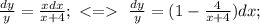 \frac{dy}{y} =\frac{xdx}{x+4}; \ < = \ \frac{dy}{y}=(1-\frac{4}{x+4})dx;