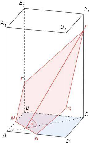 У правильній чотирикутній призмі через середини двох суміжних сторін основи проходить площина, яка у