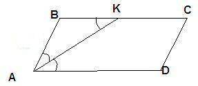 17.У паралелограмі АВСD бісектриса кута А ділить сторону ВС на відрізки ВК=3см, КС=2см. Знайдіть пер
