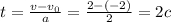 t=\frac{v-v_0}{a} =\frac{2-(-2)}{2}=2 c