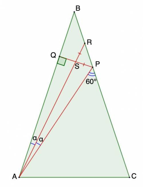 Дан равнобедренный треугольник ABC (AB = BC). Точка P на стороне BC такова, что угол APC = 60градусо