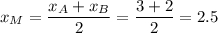 x_M=\dfrac{x_A+x_B}{2} =\dfrac{3+2}{2} =2.5