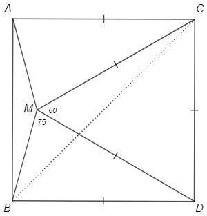 У прямокутному трикутнику АВС АВ=АC. Усередині трикутника взята така точка М, що кут МАВ=15° та кут