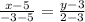 \frac{x-5}{-3-5} =\frac{y-3}{2-3}