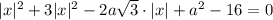 |x|^2+3|x|^2-2a\sqrt{3}\cdot |x|+a^2-16=0