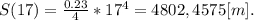 S(17)=\frac{0.23}{4} *17^4=4802,4575[m].