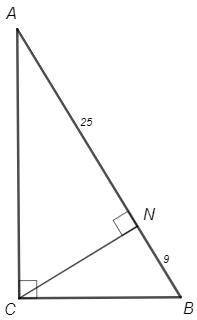 В прямоугольном треугольнике ABC из прямого угла C провели высоту CN, которая разбивает гипотенузу н