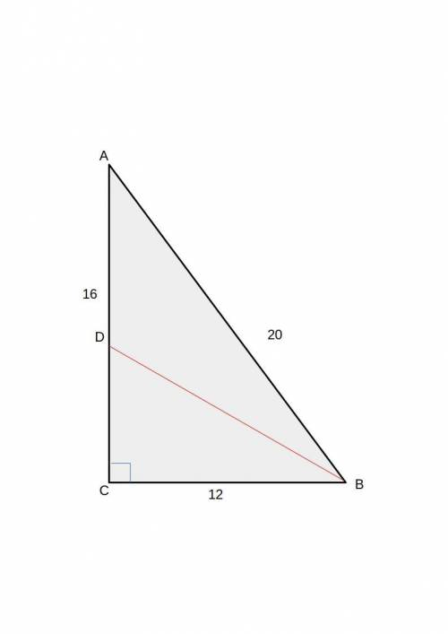 В прямоугольном треугольнике АВС с катетами АС =16 см и ВС = 12 см и гипотенузой АB = 20 см из верши