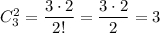 C_3^2=\dfrac{3\cdot 2}{2!}=\dfrac{3\cdot 2}{2}=3