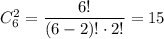 C^2 _{6} =\dfrac{6!}{(6-2)!\cdot 2!} = 15