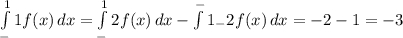 \int\limits^1_-1 {f(x)} \, dx =\int\limits^1_-2 {f(x)} \, dx -\int\limits^-1_-2 {f(x)} \, dx =-2-1=-3