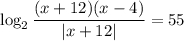 \log_2 \dfrac{(x+12)(x-4)}{|x+12|} = 55