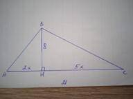 высота треугольника равная 8 см делит основание равное 21 см в отношении 2:5 Найдите периметр треуго