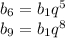 b_{6}={b_{1}q^{5}}\\b_{9}={b_{1}q^{8}}