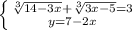 \left \{ {{\sqrt[3]{14-3x}+\sqrt[3]{3x-5}=3 } \atop {y=7-2x}} \right.
