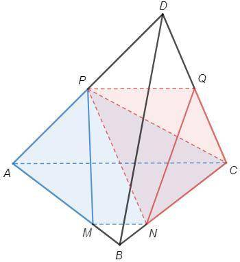 14. На ребрах АВ и СО треугольной пирамиды ЛБСО отмечены точки М и N cooтветственно, причем АМ : МБ