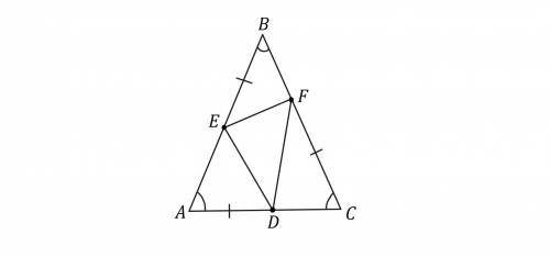 133. На сторонах рівносторон- нього трикутника АВС від- кладено рівні відрізки AD, CF i BE (мал. 103