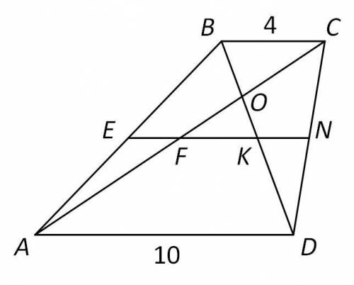 В трапеции ABCD основания AD и BC соответственно равны 10 и 4 см. О - точка пересечения диагоналей,
