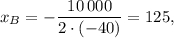{x_B} = - \displaystyle\frac{{10\,000}}{{2 \cdot ( - 40)}} = 125,