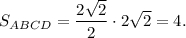 {S_{ABCD}} = \displaystyle\frac{{2\sqrt 2 }}{2} \cdot 2\sqrt 2 = 4.