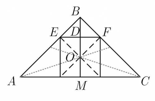 У рівнобедрений трикутник вписано квадрат одиничної площі, одна сторона якого лежить на основі трику
