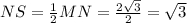 NS =\frac{1}{2} MN=\frac{2\sqrt{3} }{2} = \sqrt{3}
