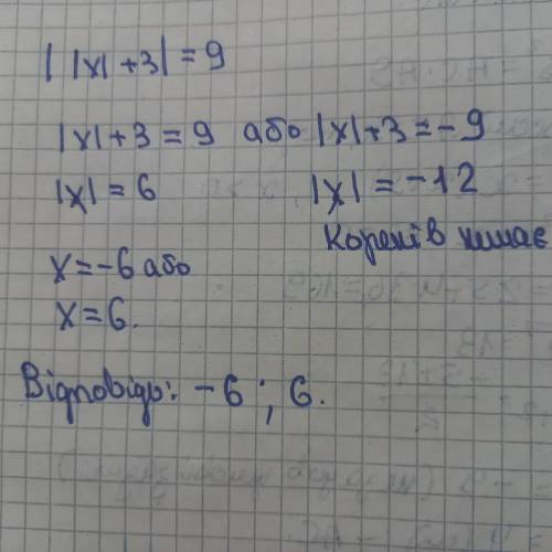 5. Розв’яжіть рівняння: ||x| + 3| = 9