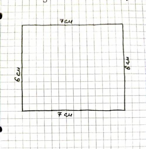 Начерти прямоугольник со сторонами 6и 7см.вычислите его площадь периметр
