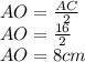 AO = \frac{AC}{2} \\AO = \frac{16}{2} \\AO = 8 cm