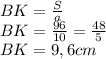 BK=\frac{S}{a}\\ BK=\frac{96}{10} =\frac{48}{5} \\BK=9,6cm