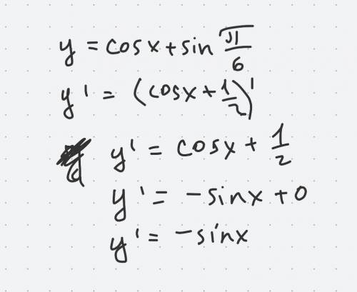 Знайти похідну y= cos x+sin π/6