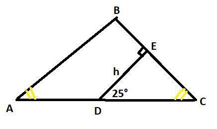 В равнобедренном треугольнике высота, проведенная к боковой стороне, образует с основанием угол в 25