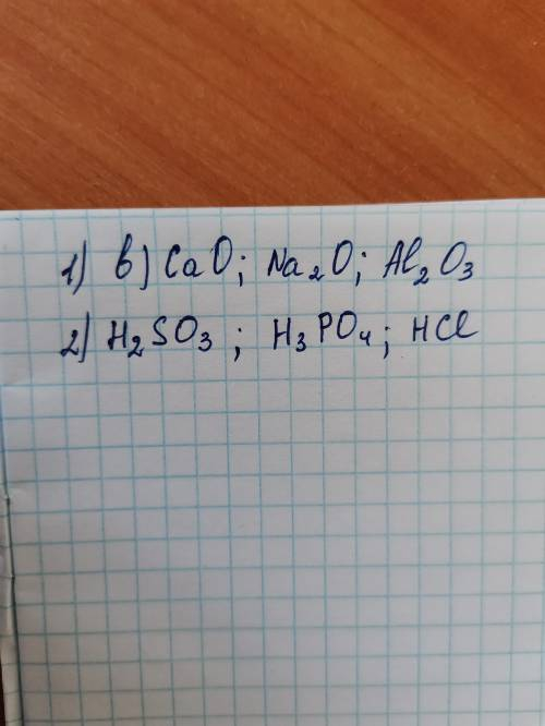 1. Вкажіть ряд речовин, в якому наведено тільки оксиди : а) K2SO3 ; NaOH ; HCl ; б) NaCl ; CaSO4 ; B