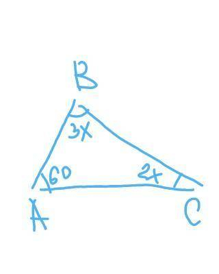 Один з кутів трикутника дорівнює 60° а два інших відносяться як 2:3 знайдіть цей кут з малюнком