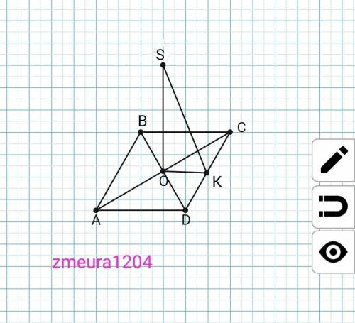 Точка S віддалена від усіх сторін квадрата на 20см. Обчисліть відстань від точки S до площини квадра