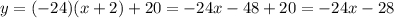 y= (-24)(x+2)+20= -24x-48+20= -24x-28