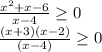 \frac{x^2+x-6}{x-4} \geq 0\\\frac{(x+3)(x-2)}{(x-4)} \geq 0