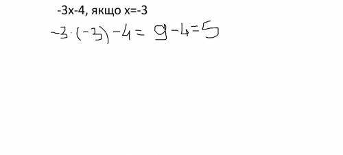 Знайдіть значення виразу -3x-4, якщо x=-3