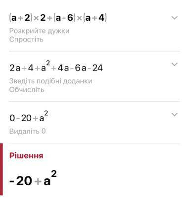 Спростити вираз (a+2)2+(a-6)(a+4)