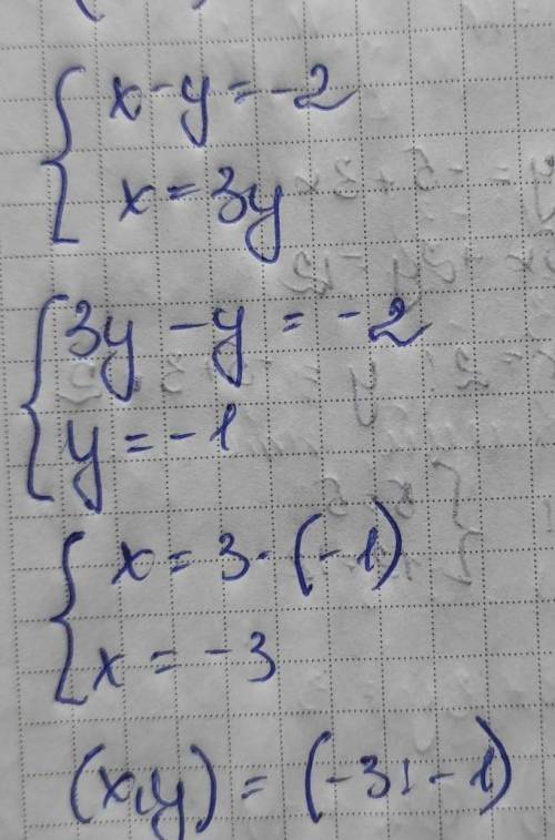 Розв'яжіть систему рівнянь графічним : {x - y = - 2 {x = 3y