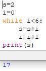 1 алрш NP 2 4 S=2 i=0 while i<6: S=S+i i=i+1 print(s) 0